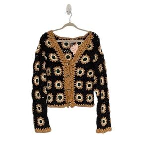 New Piti Cuiti Handmade Sunflower Crochet Cardigan Granny Squares One Size